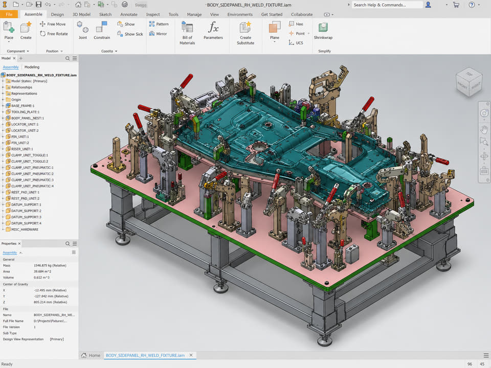 Body side panel weld fixture 3D CAD assembly model.