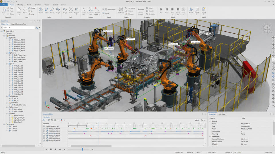 Robot weld cell simulation study view.